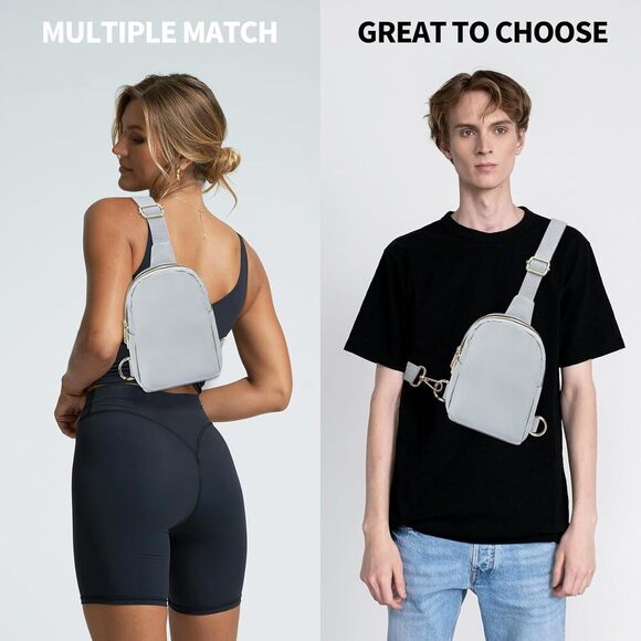 2 For $12  Light Grey Sling Bag  Adjustable Strap Fashion Sling Pack - Picture 6 of 6